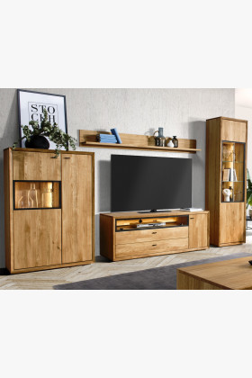 Moderná dubová obývacia stena s osvetlením, kolekcia Vilo